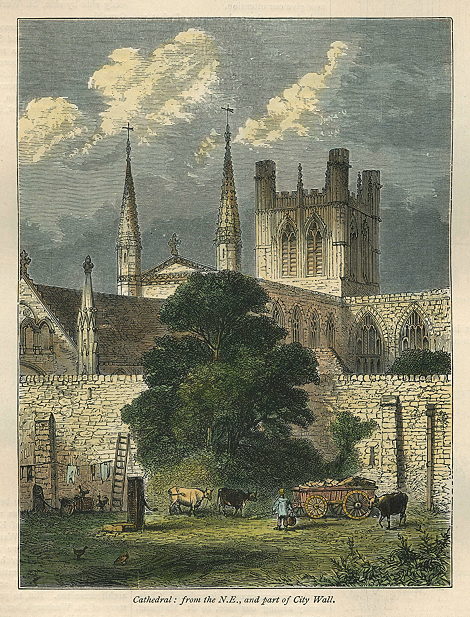Chester Cathedral and part of City Wall, 1873