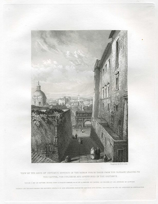 Italy, Rome, Arch of Septimus Severus, with Colosseum & Apennines, 1840