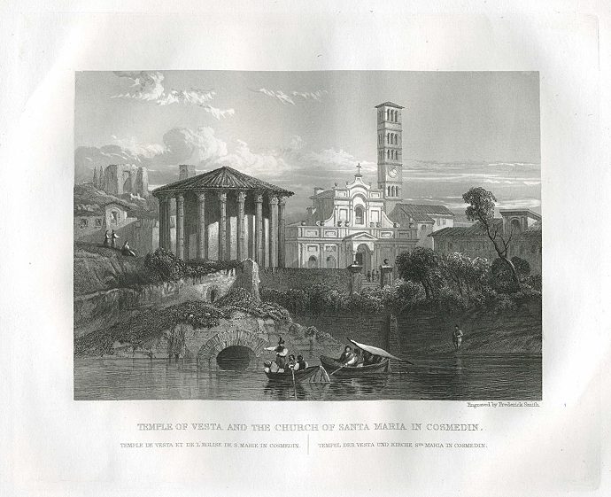 Italy, Rome, Temple of Vesta and Church of Santa Maria in Cosmedin, 1840