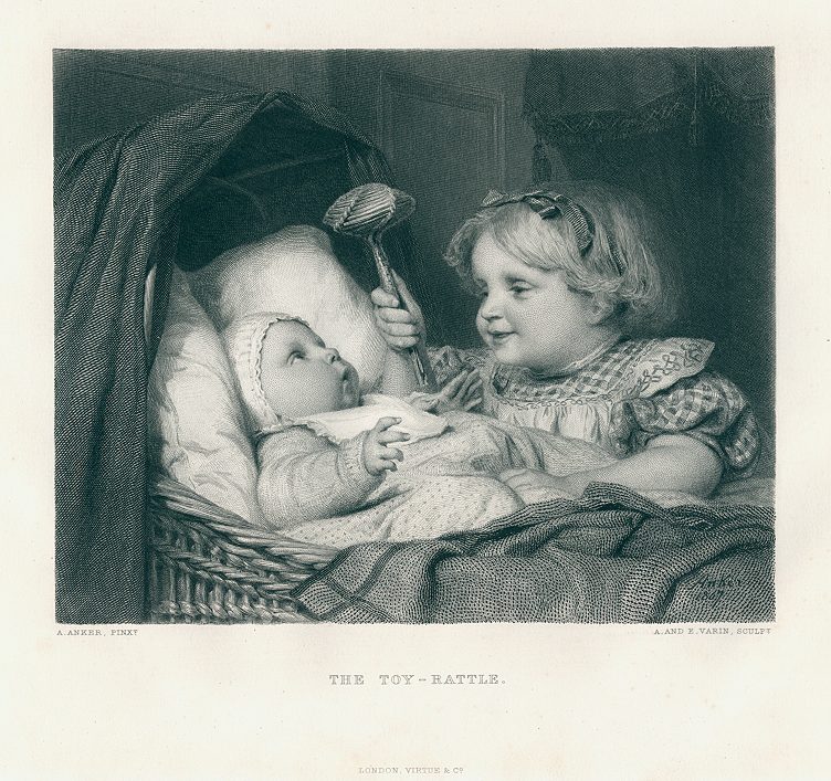 The Toy Rattle (toddler and baby), 1874