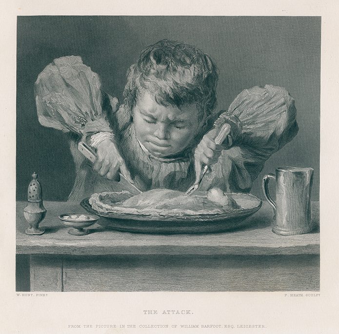 The Attack, (boy eating lunch) after Hunt, 1874