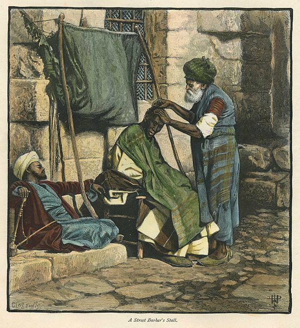 Holy Land, Street Barber's Stall, 1882