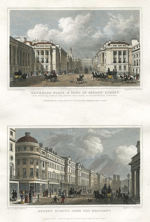 London, Regent Street, 2 views, 1831