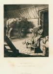 The Dinner Hour (boy in stable), etching by Benwell Clark, 1884