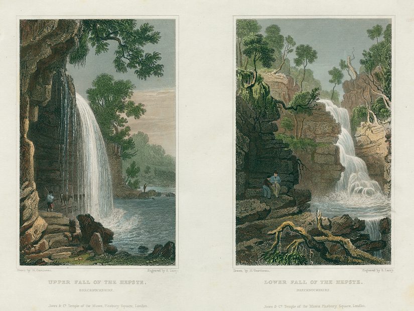Wales, Brecknockshire, Falls of the Hepste, (2 views), 1830