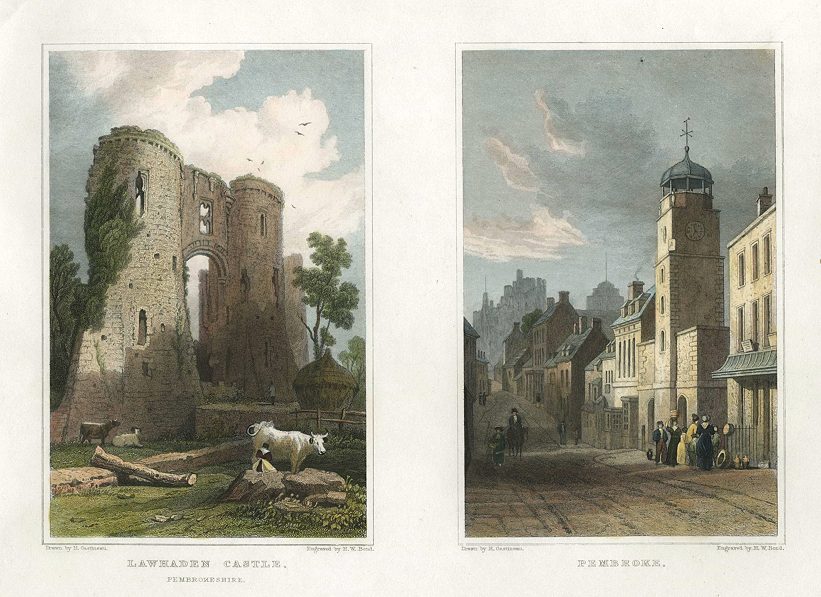Wales, Pembroke & Llawhaden Castle, (2 views), 1830
