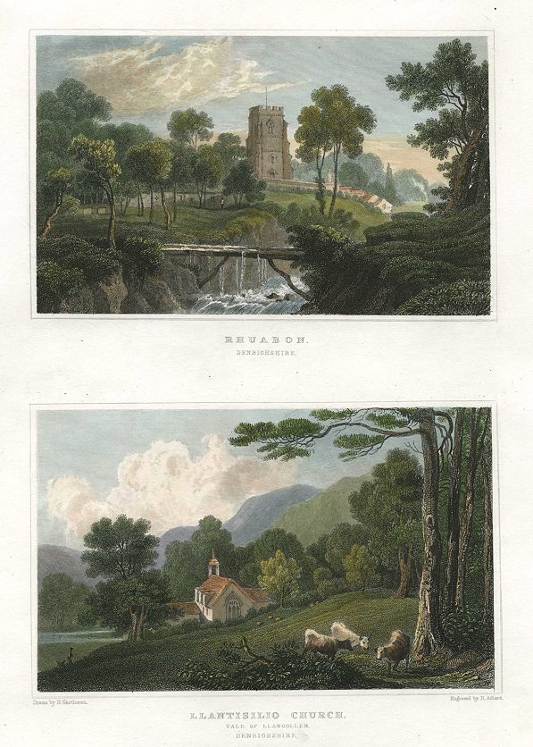 Wales, Rhuabon & Llantisilio Church in Vale of Llangollen, (2 views), 1830