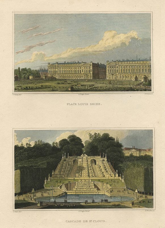 Paris, Place Louis Seize & Cascade de St.Cloud, 1840