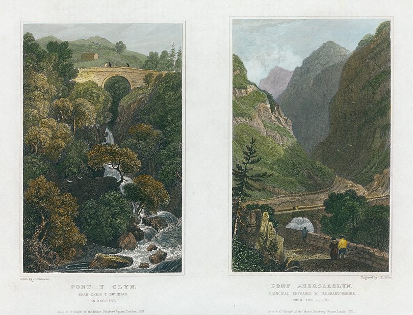 Wales, Pont Y Glyn and Pont Aberglaslyn, (2 views), 1830