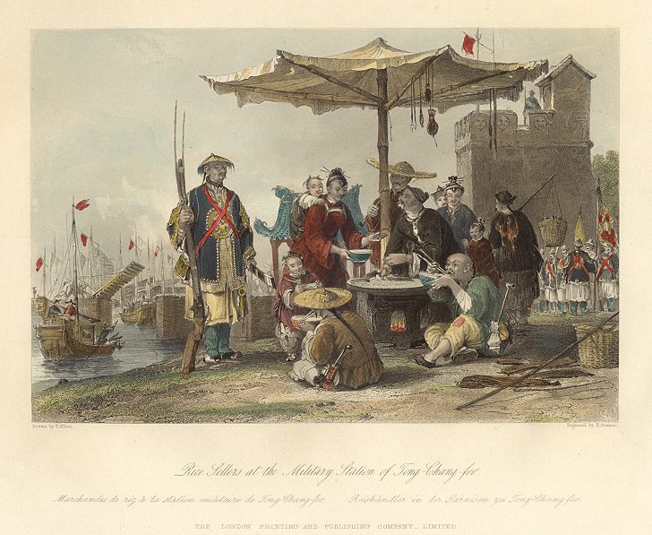 China, Rice Sellers at the Military Station of Tong-Chang-foo, 1858