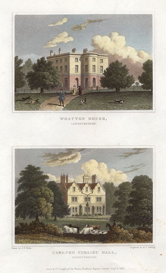 Leicestershire, Whatton House and Carlton Curlieu Hall (2 views), 1829