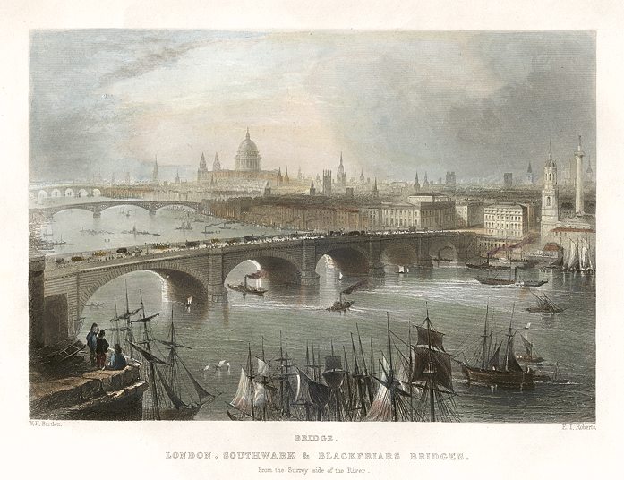 London, River Thames and Bridges, 1842