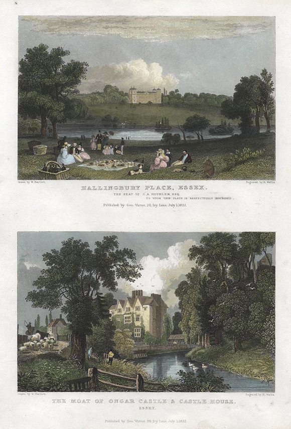 Essex, Hallingbury Place & Ongar Castle House, (2 views), 1834