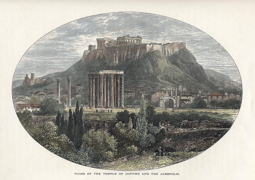 Greece, Temple of Jupiter and the Acropolis, 1875