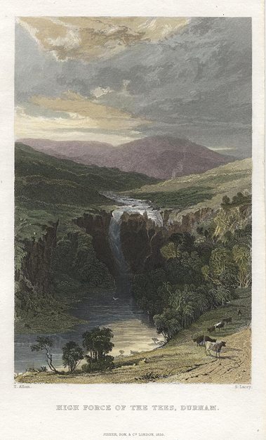 Durham, High Force waterfall on the Tees, 1835