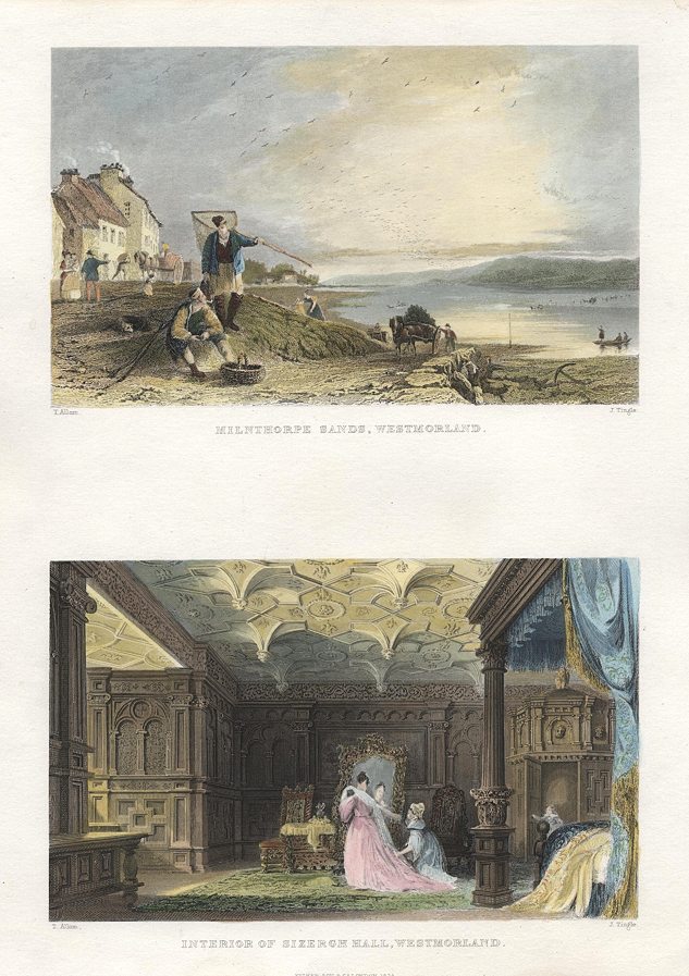 Westmoreland, Milnthorpe Sands & Sizerge Hall interior, 1835