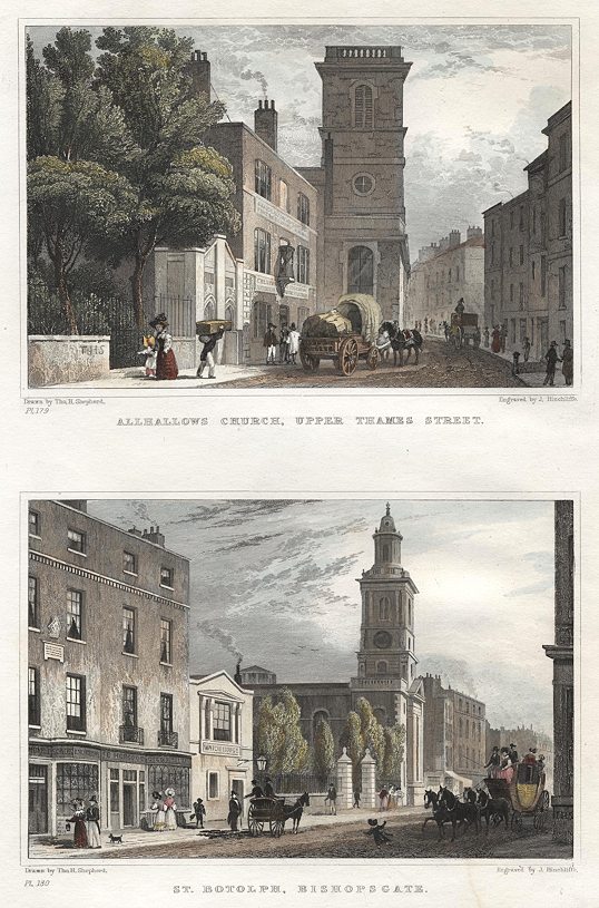 London, Allhallows Church, Upper Thames Street & St.Botolph, Bishopsgate, 1831