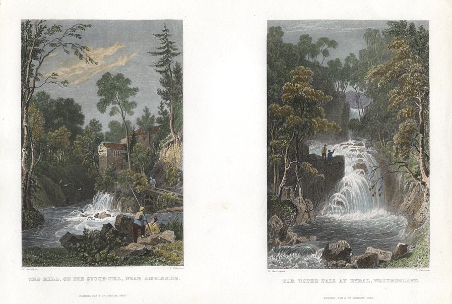 Lake District, Stock Gill, near Ambleside & Upper Fall at Rydal, 1833