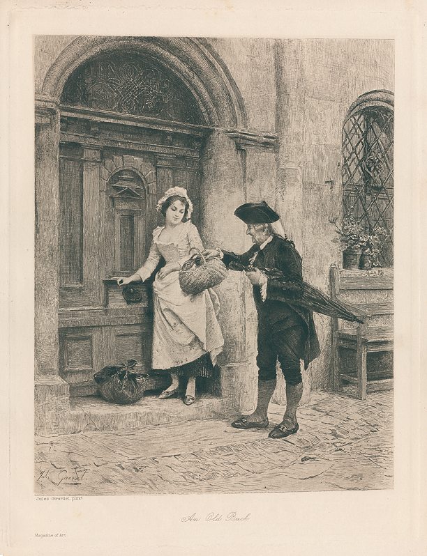 An Old Buck, etching by Jules Girardet, 1895