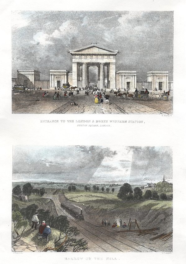 London, Entrance to Euston Station & Harrow on the Hill, 1840/1856