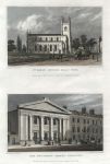 London, St.Paul's Church, Balls Pond & Unitarian Chapel, Finsbury, 2 views, 1831