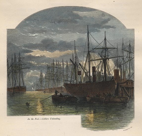 London, Colliers unloading in the Pool of London, 1875