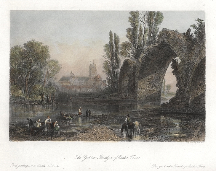 France, Tours, Gothic Bridge of Eudes, 1840