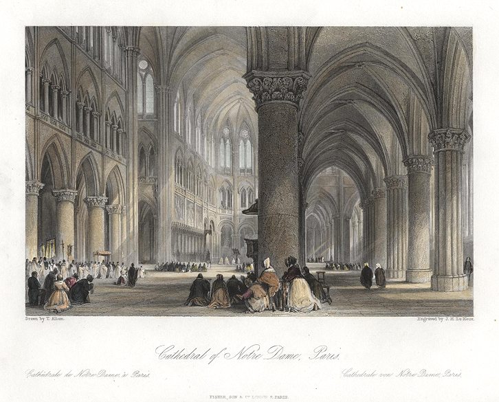 France, Paris, Notre Dame interior, 1840