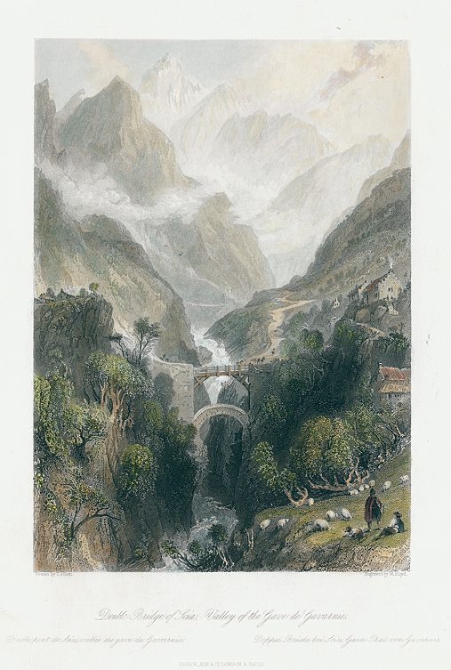 France, Pyrenees, Double Bridge of Scia, Valley of the Gave de Gavarnie, 1840