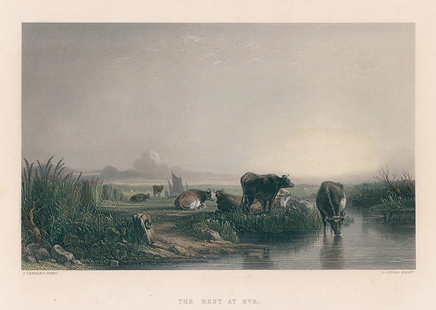 The Rest at Eve (pastoral scene with cattle), c1860
