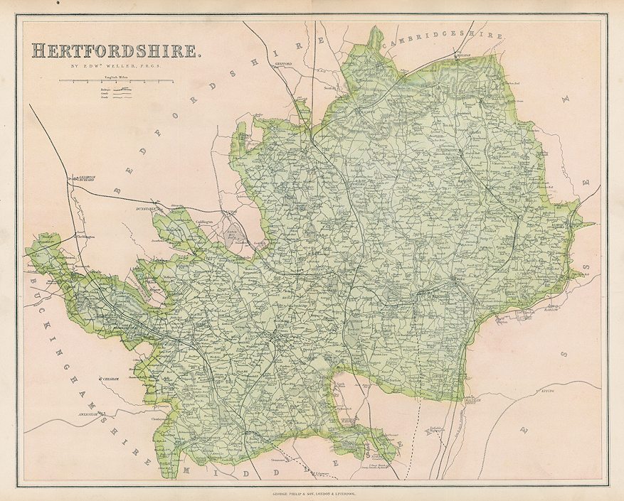 Hertfordshire map, c1867