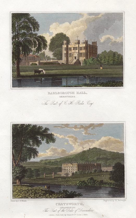 Derbyshire, Barlborough Hall & Chatsworth House, (2 views), 1829
