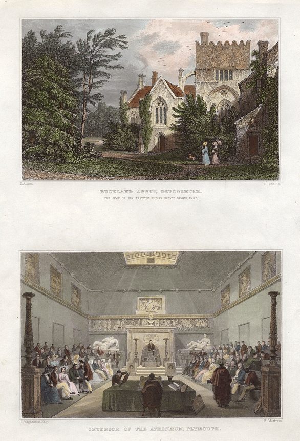 Devon, Buckland Abbey & Plymouth Athenaeum interior, 2 views, 1832