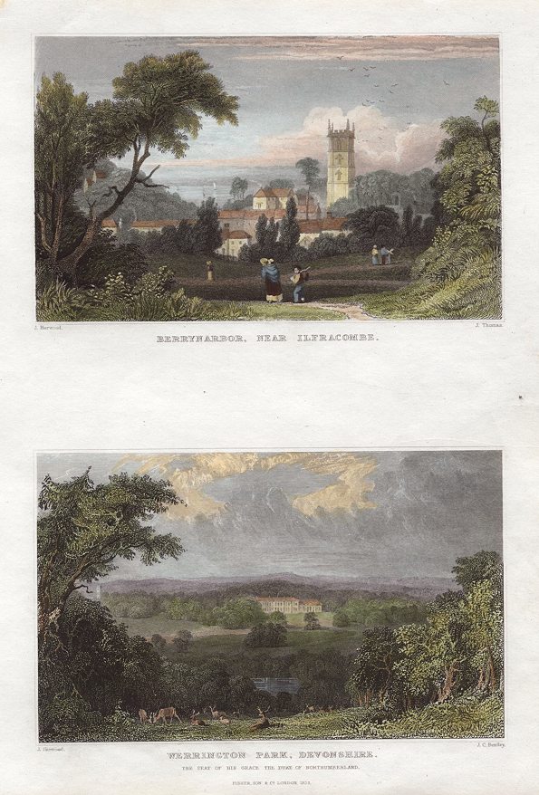 Devon, Berrynarbor & Warrington Park, 2 views, 1832