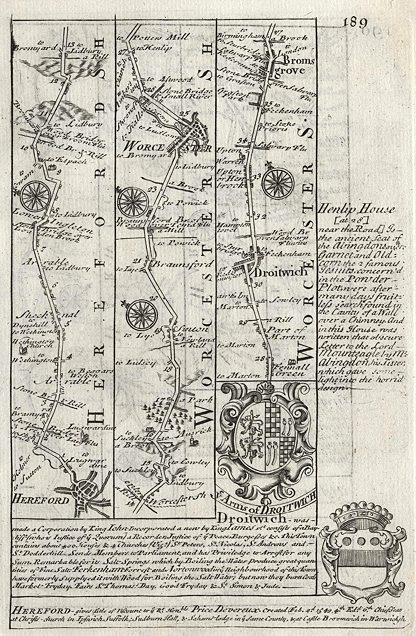Worcs, route map with Hereford, Worcester, Bromsgrove, Owen / Bowen, 1764