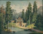 Germany?, country scene with hunting lodge, chromolithograph, c1880