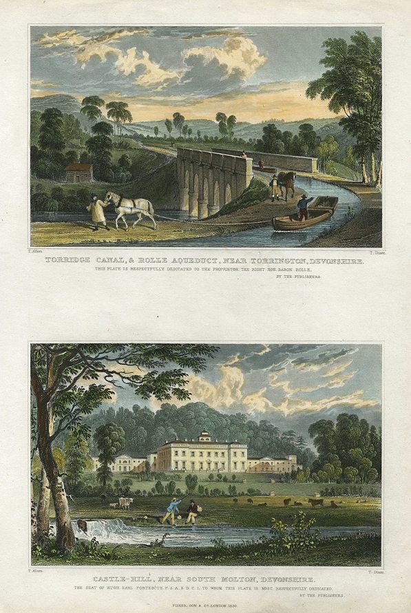 Devon, Torridge Canal & Castle-Hill, near South Molton, 2 views, 1832