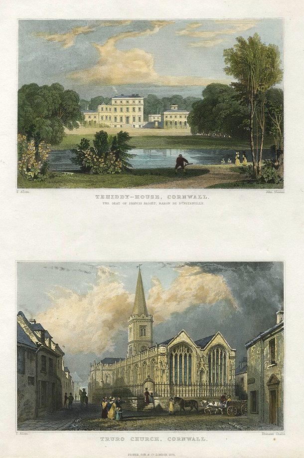 Cornwall, Tehiddy House & Truro Church, 2 views, 1832