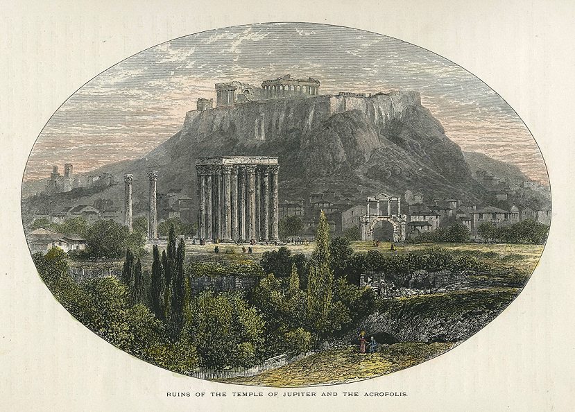 Greece, Temple of Jupiter and the Acropolis, 1875