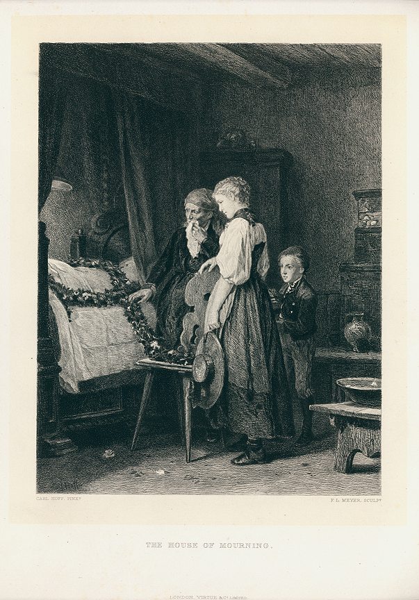 The House of Mourning, etching by Meyer after Carl Hoff, 1880