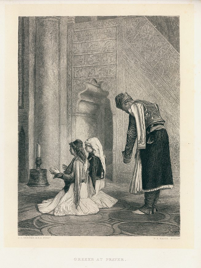 Greeks at Prayer, etching by Rajon after Gerome, 1880