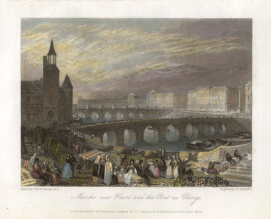 France, Paris, Marche aux Fleurs and the Pont au Change, after Turner, 1835