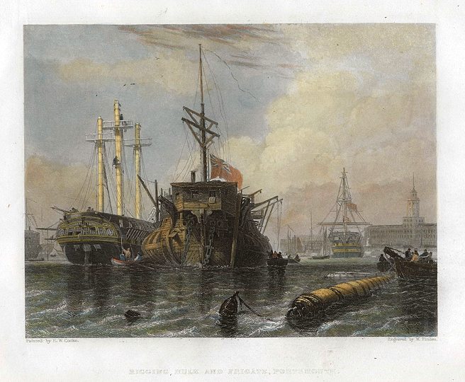 Hampshire, Portsmouth, Rigging Hulk & Frigate, 1842