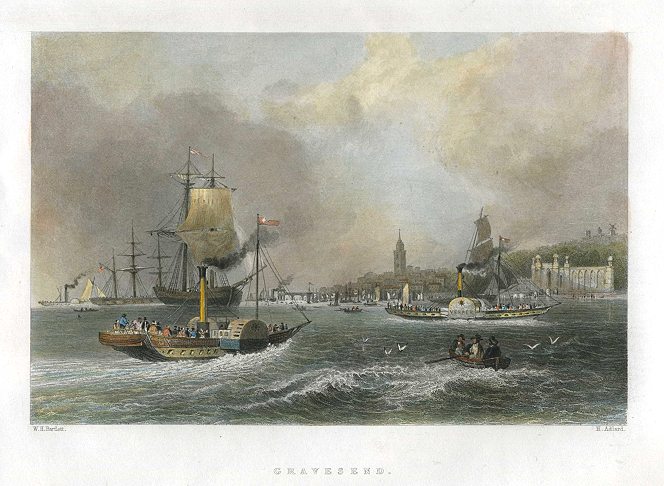 Kent, Gravesend (with paddle steamers), 1842