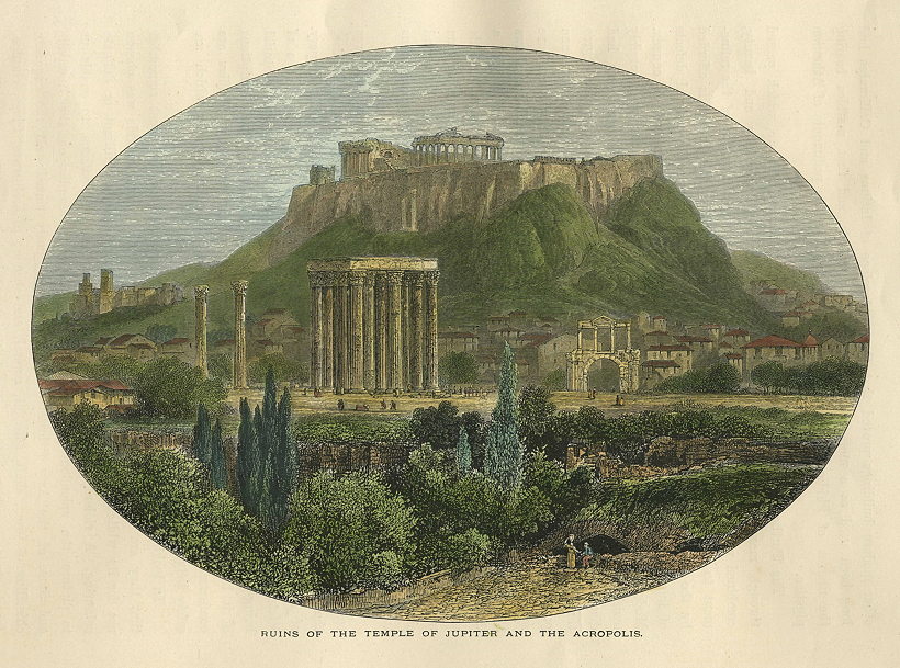 Greece, Temple of Jupiter and the Acropolis, 1875