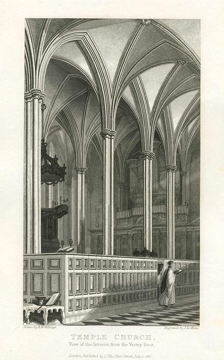 London, Temple Church, interior from Vestry Door, 1838