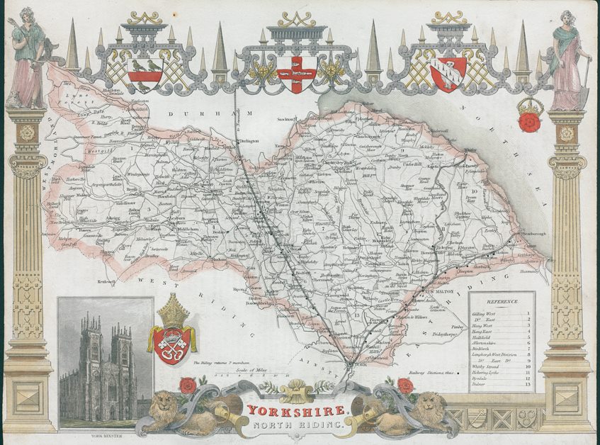 Yorkshire, North Riding, Moule county map, 1850