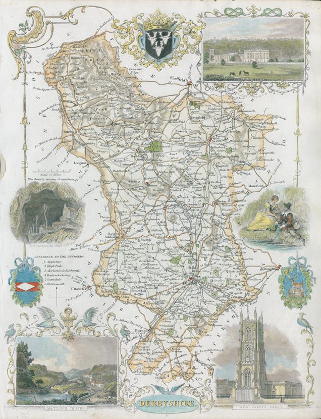 Derbyshire, Moule county map, 1850