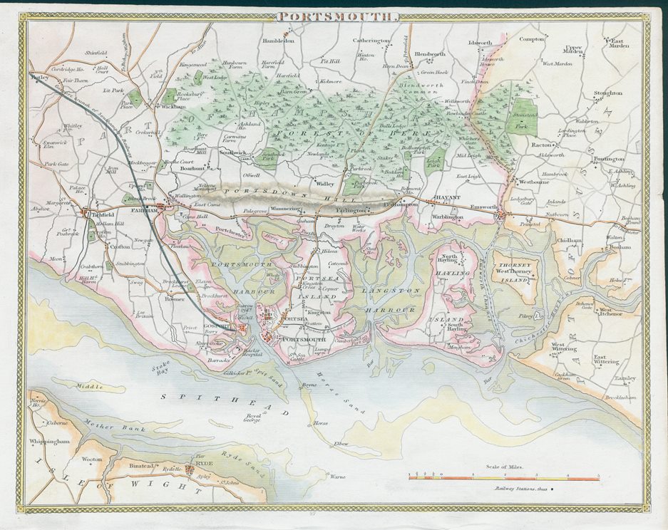 Portsmouth and environs, Moule map, 1850