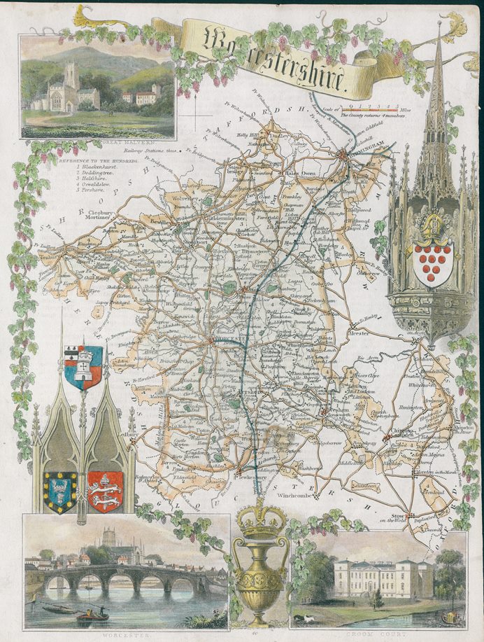 Worcestershire, Moule map, 1850